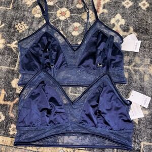 (2) Auden Royal Blue Lace Unlined Bralette Size XL